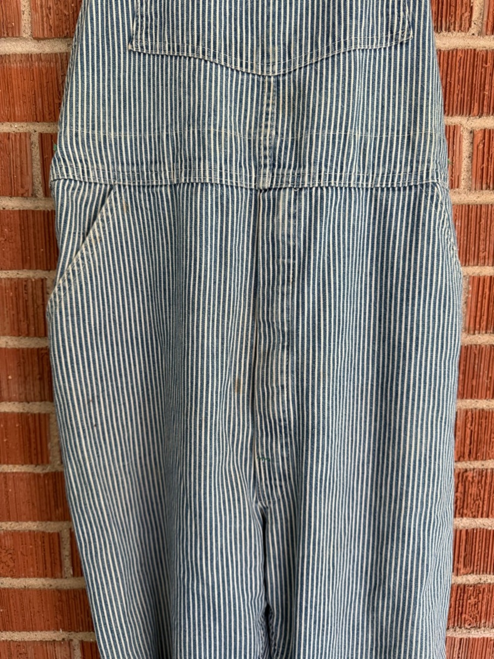 Vintage 80s Oshkosh blue and white striped adult overalls 34x35 - Picture 2 of 7